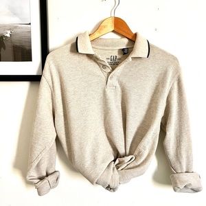 Gap Rugby Grey Cream Color Long Sleeve Polo